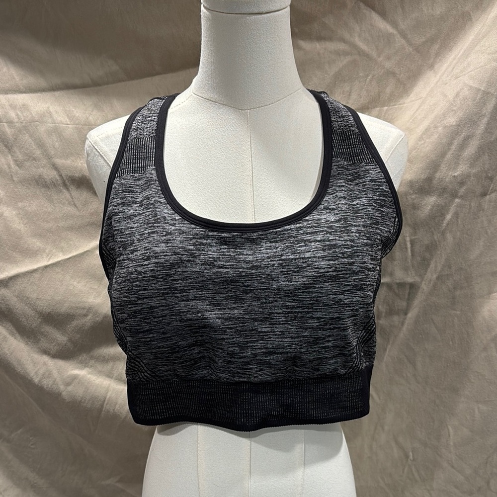 Avia Black and Gray Racerback Sports Bra with Moisture-Wicking Fabric